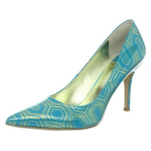 New Nine West Flax Teal Green and Gold Heels Sz 6M - Picture 1 of 9